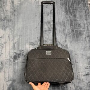 Vera Bradley Black Quilted Rolling Laptop Bag Briefcase Telescope Handle Luggage